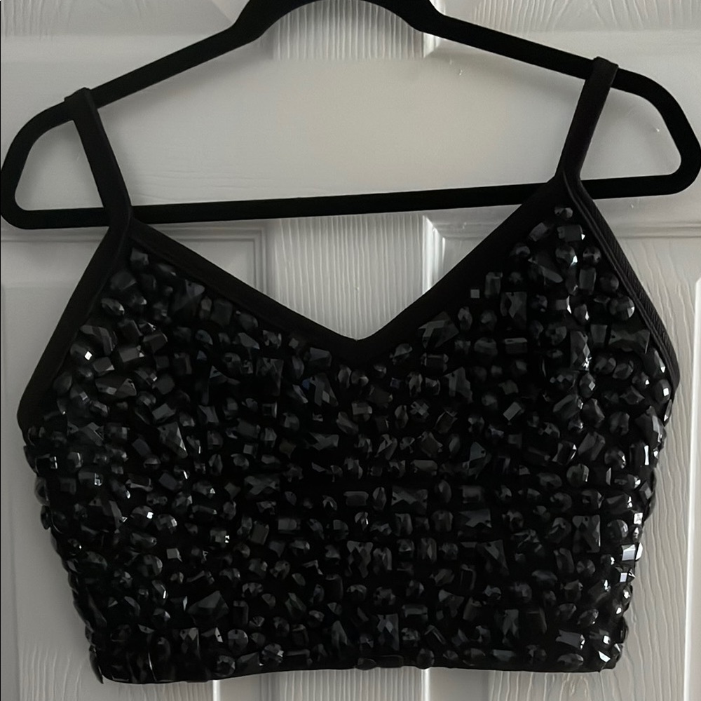 Black Embellished Sleeveless Crop Tank Top